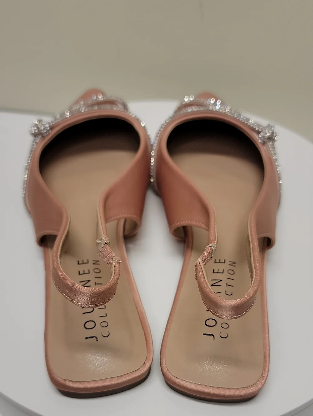 JOURNEE COLLECTION -NEW IN BOX- ROSE & CRYSTAL SATIN POINTED TOE FLATS sz 9